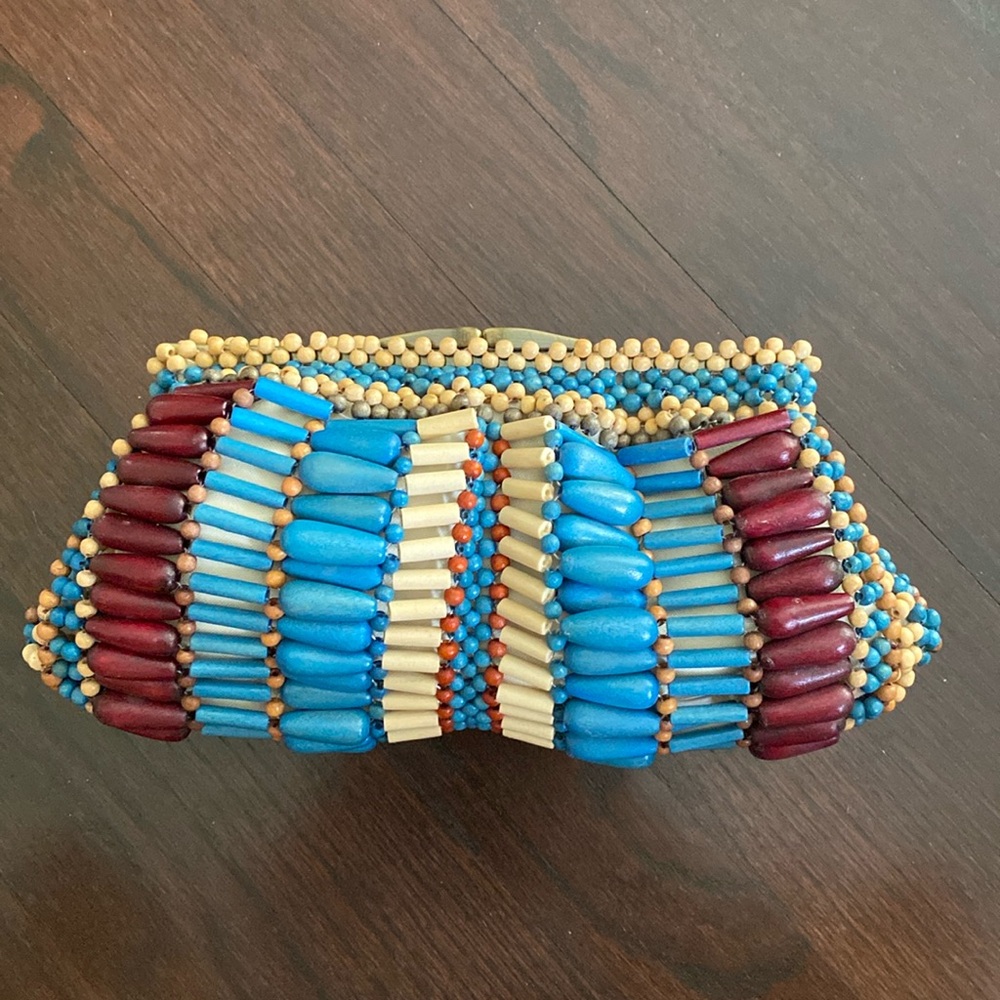 Kate Landry Clutch Purse Wooden Multicolored Beads